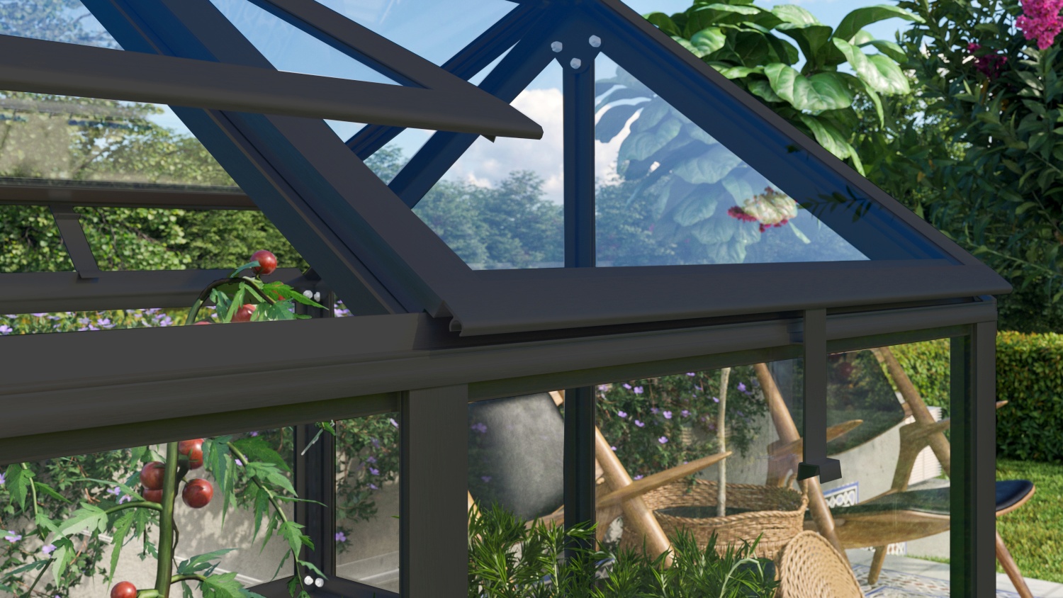 Vitavia Frühbeet Gamma mit 4 Dachfenstern, ESG 3 mm | schwarz