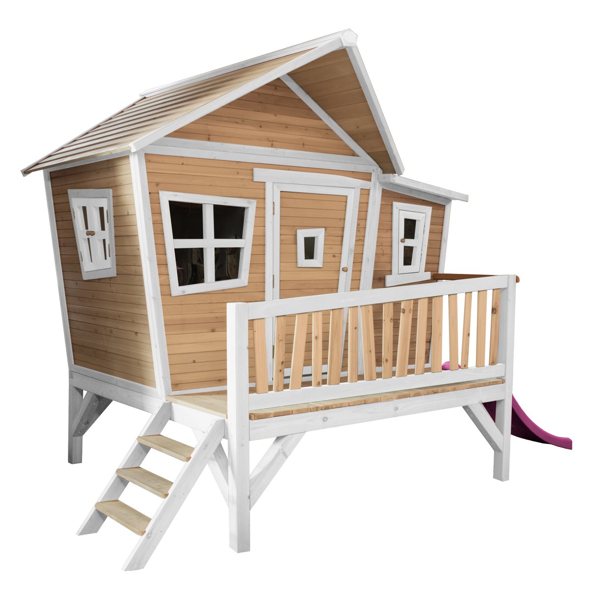 AXI Stelzenhaus Emma braun/weiß mit Rutsche lila