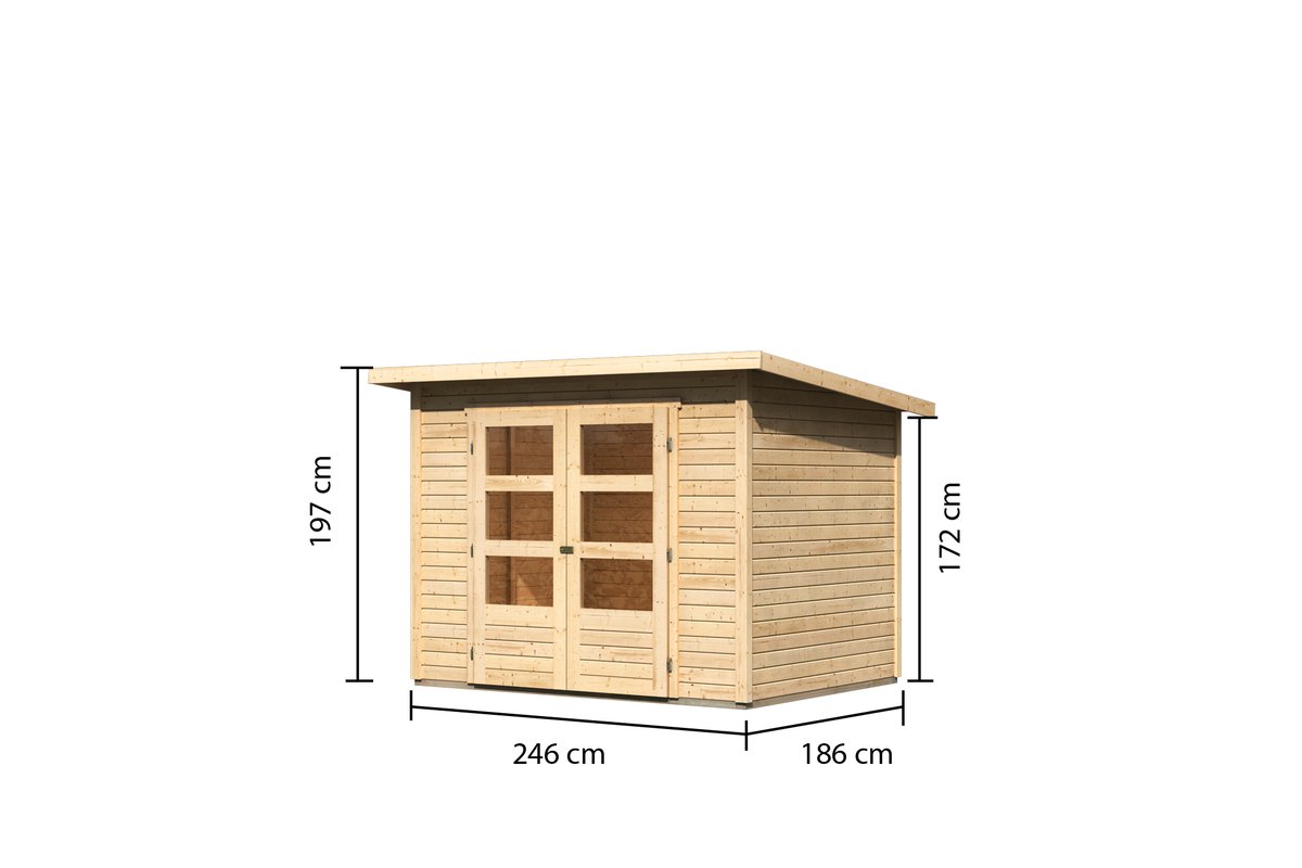 Gartenhaus Stockach 3 - 246x186 cm, 19 mm Holz naturbelassen, Karibu