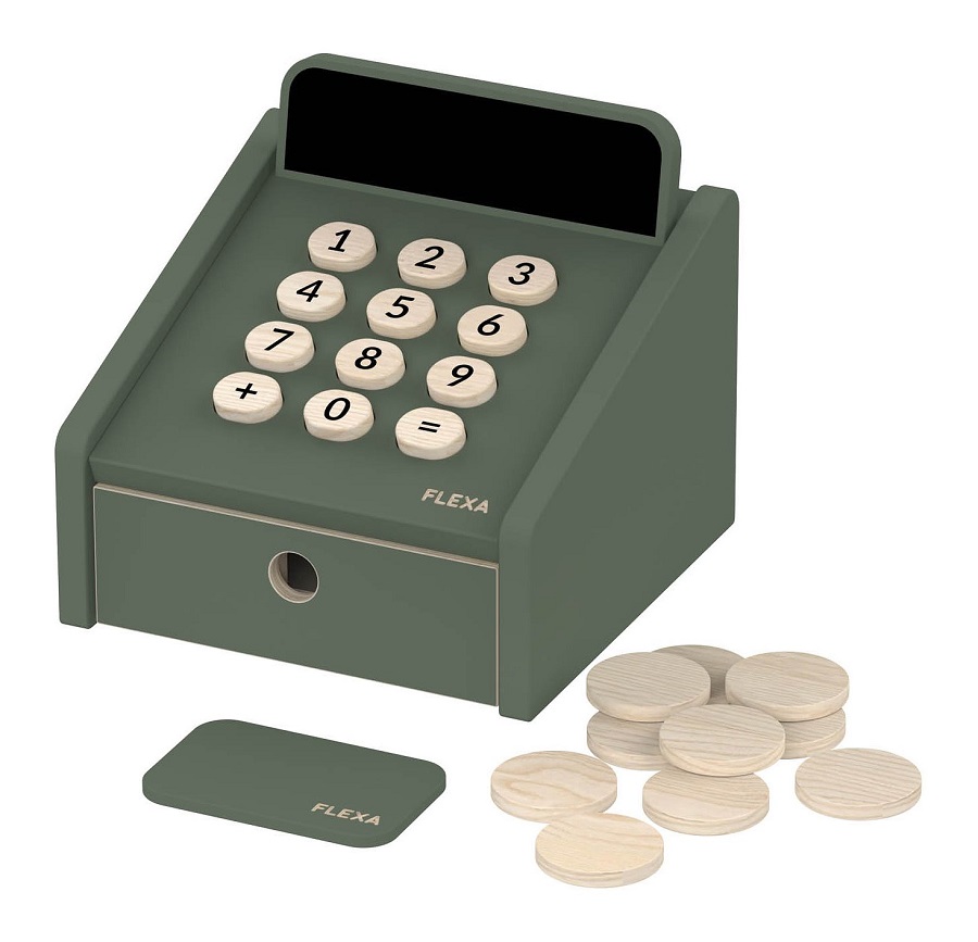 Flexa Registrierkasse, Spiel-Kasse aus Birkenholz, grün