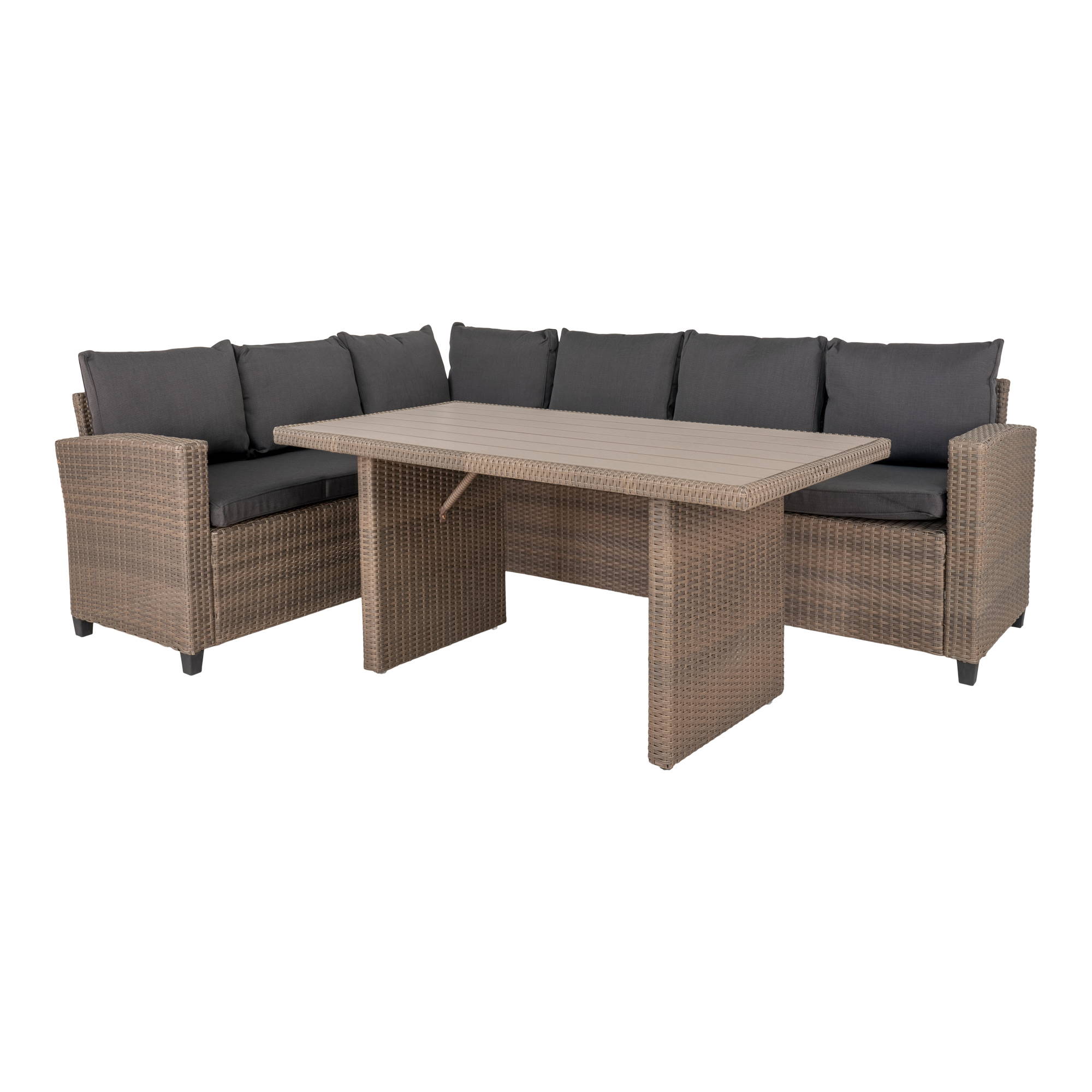 Asolo Lounge Set aus grauem Kubu-Rattan mit Kissen inkl. Couchtisch