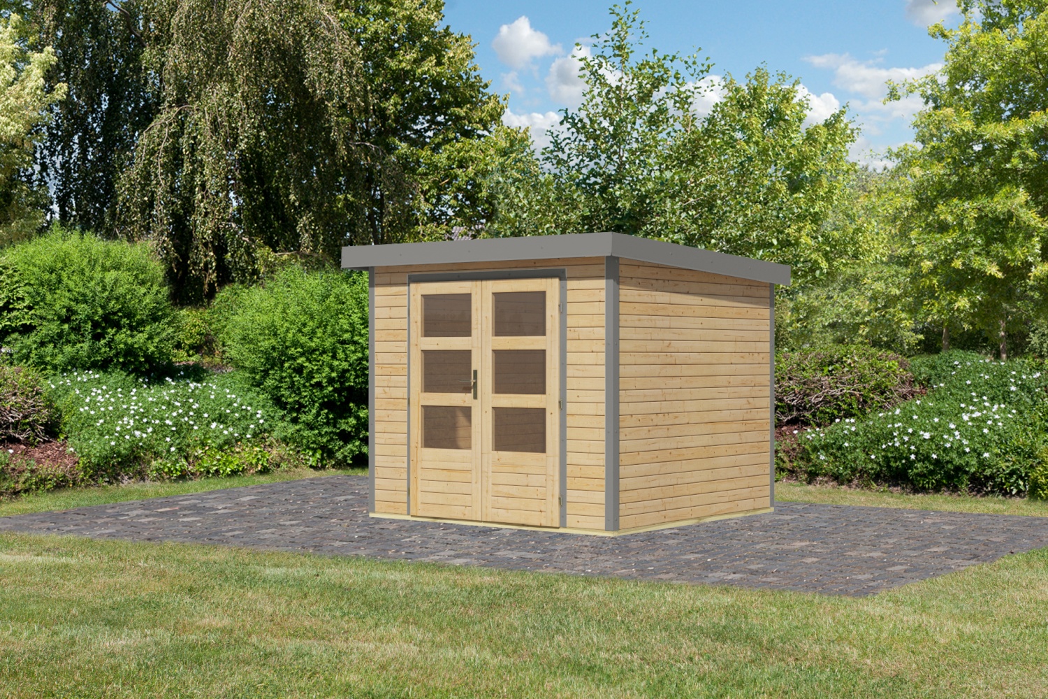 Hybrid-Gartenhaus Jupiter 3A - 238x213 cm, 19mm naturbelassen/graualuminium