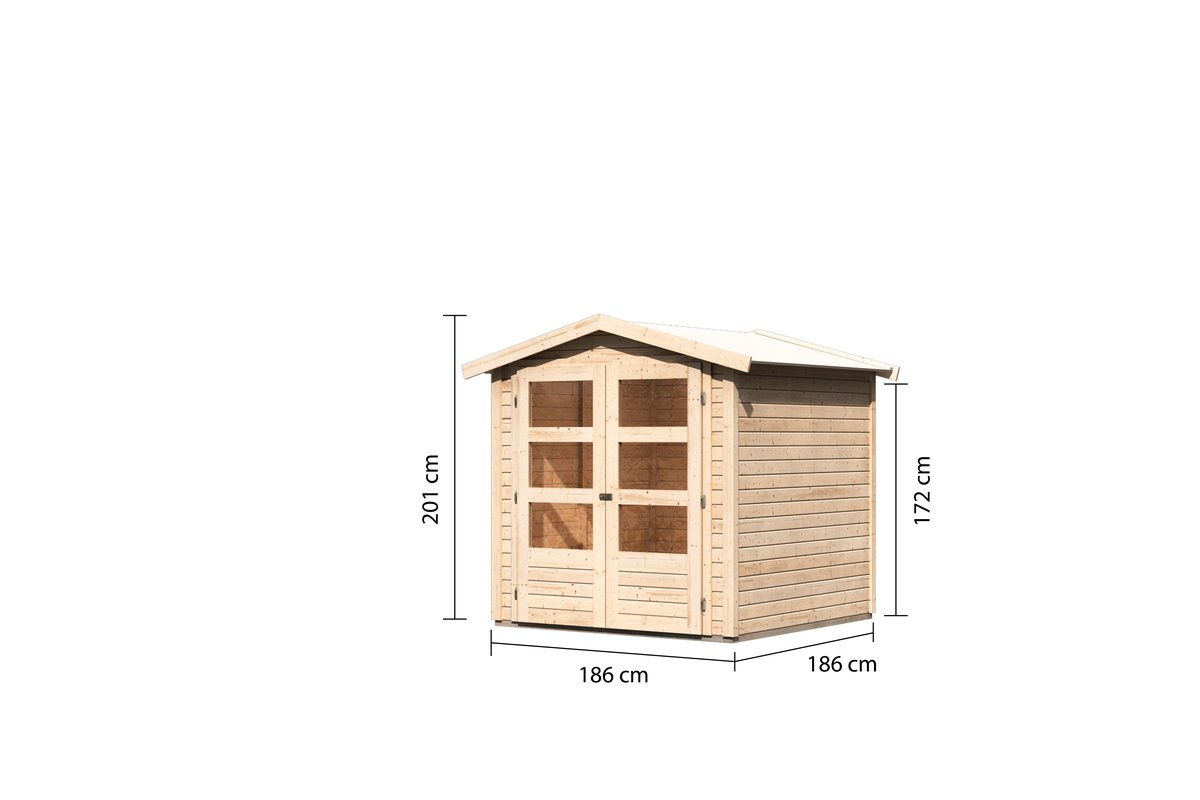 Gartenhaus Amberg 2 - 186x186 cm, 19 mm Holz naturbelassen, Karibu