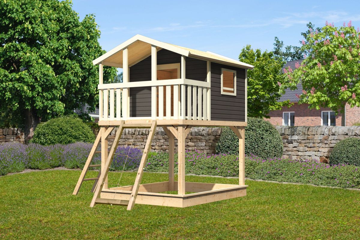 Stelzenhaus Benjamin terragrau mit Netzrampe