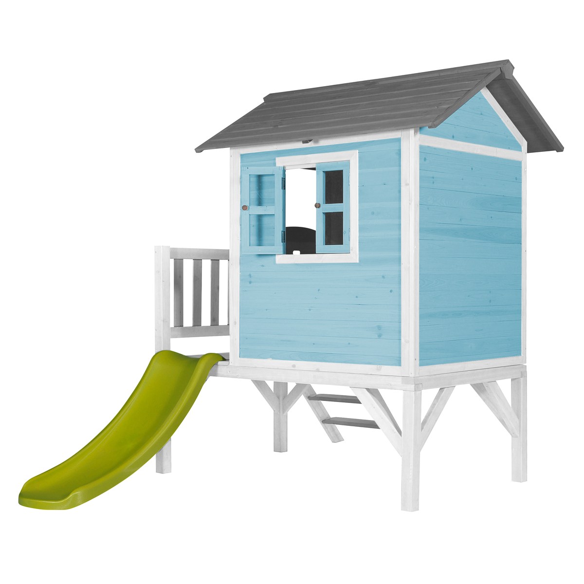 AXI Kinderspielhaus Lodge XL karibikblau mit Rutsche limone