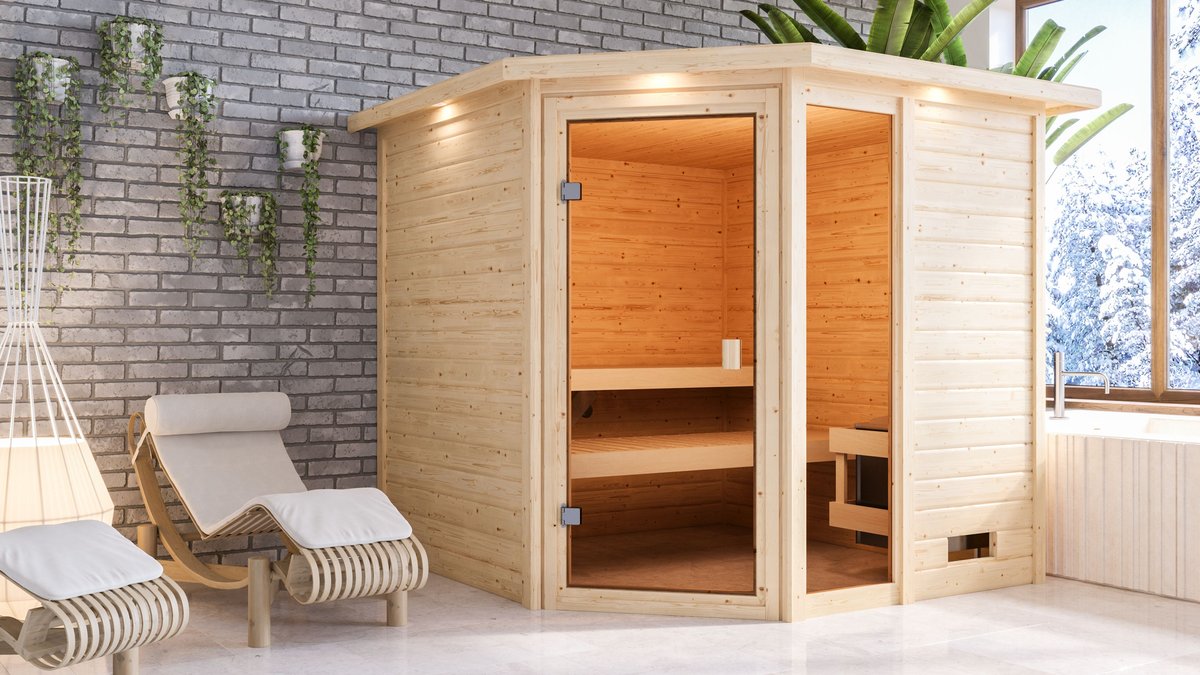 Karibu Sauna Tabea - 196x196 cm, 38 mm Massivholz-Niedrigsauna