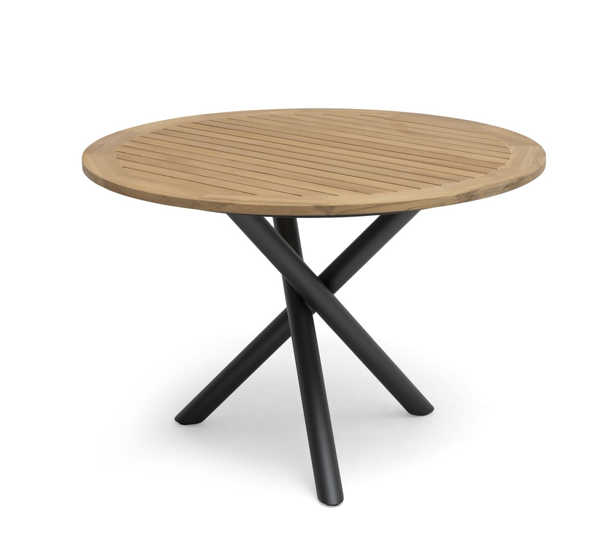 Ekeryd Teak-Tisch Ø110 cm mit Alu-Fuß anthrazit