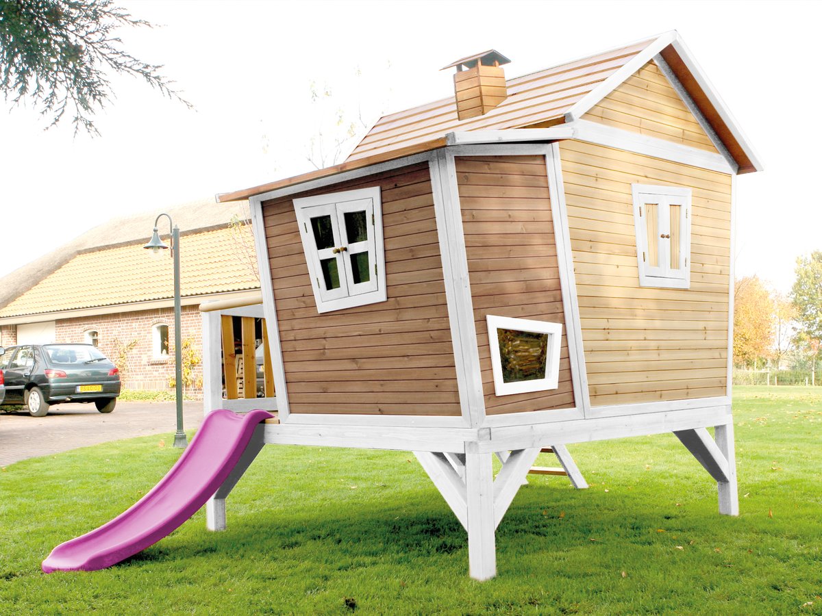 AXI Stelzenhaus Emma braun/weiß mit Rutsche lila