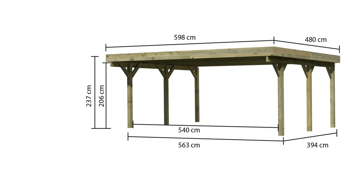 Doppelcarport CLASSIC 1 Variante A - 598x480 cm, kdi mit PVC-Dach