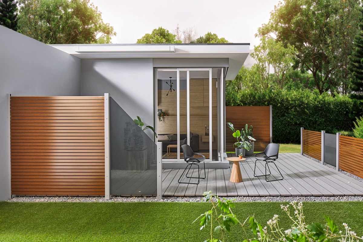 SYSTEM RHOMBUS Zaunfeld-Set 180x180 cm Bambus (Holzoptik), Aluminium-Rhombuszaun