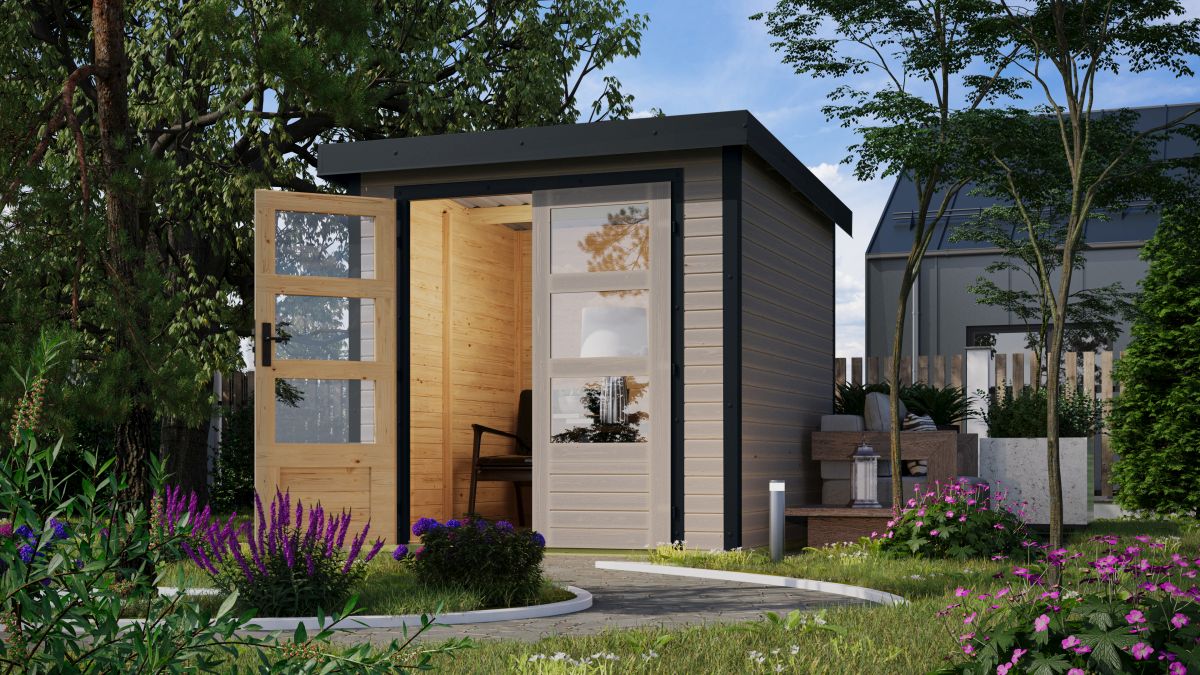 Hybrid-Gartenhaus Jupiter 2D - 209x213 cm, 19mm wassergrau/anthrazit