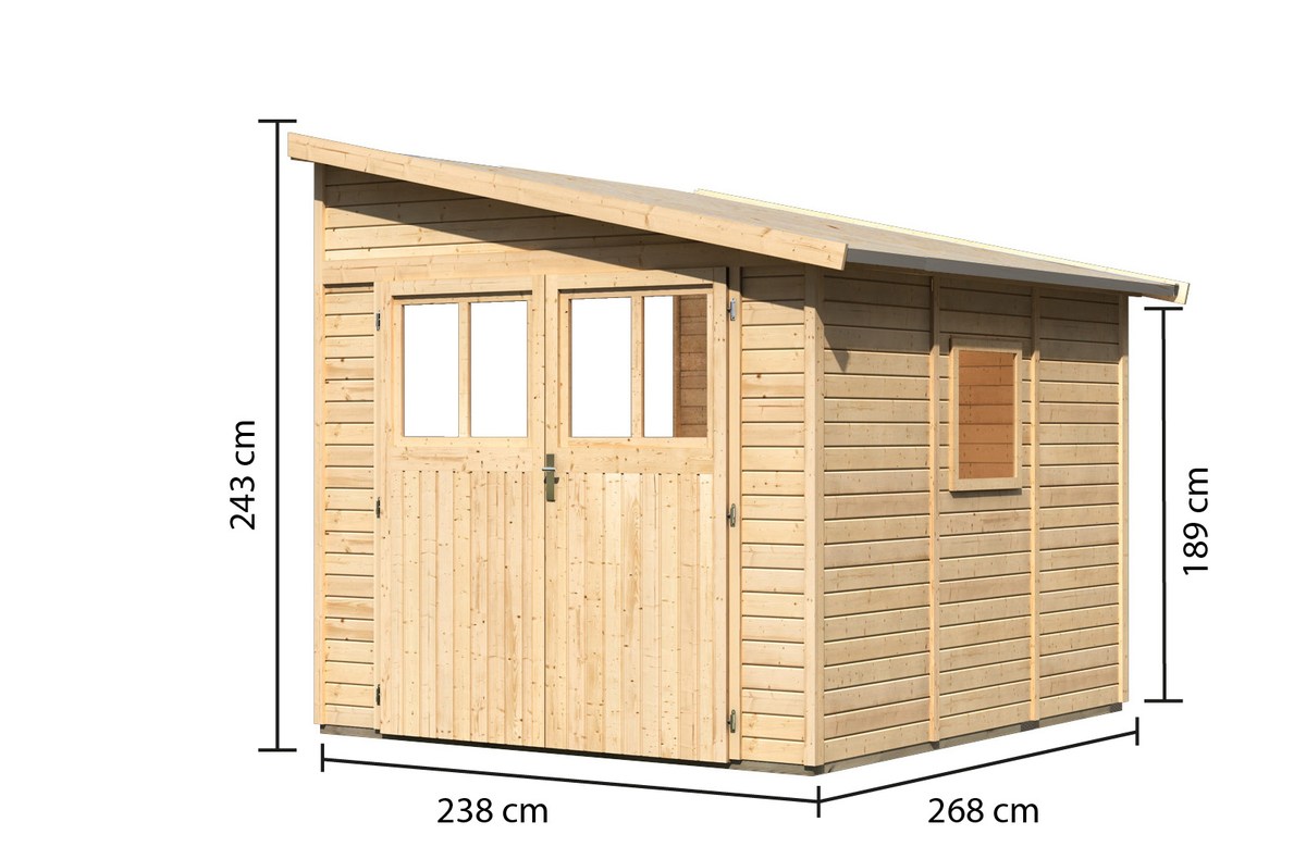 Anlehnhaus Bomlitz 3 - 238x268 cm, 19 mm Holz naturbelassen, Karibu