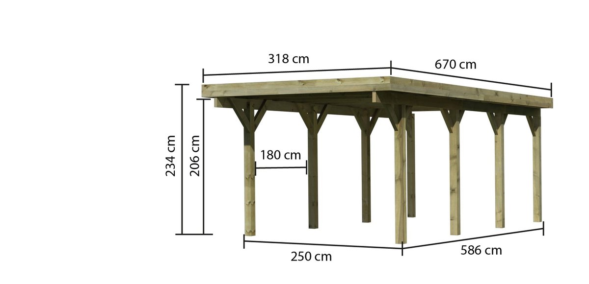 Einzelcarport CLASSIC 2 Variante A - 318x670 cm, kdi mit Stahldach