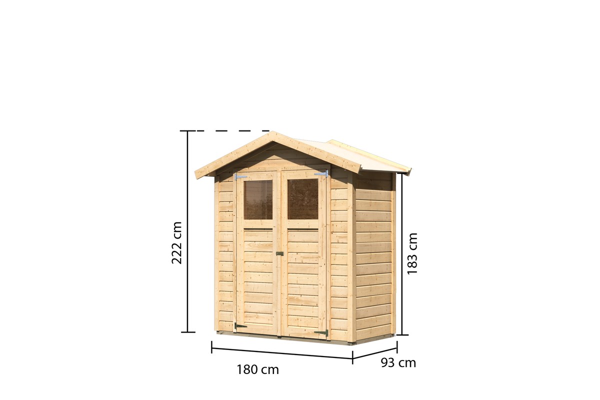 Gartenhaus Dahme 0 - 180x93 cm, 14 mm Holz naturbelassen, Karibu