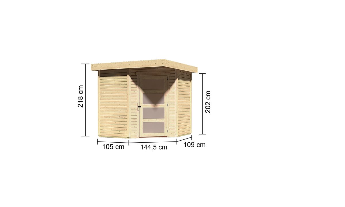 Gartenhaus Schwandorf 3, 213x217 cm, 19 mm Holz naturbelassen, Karibu