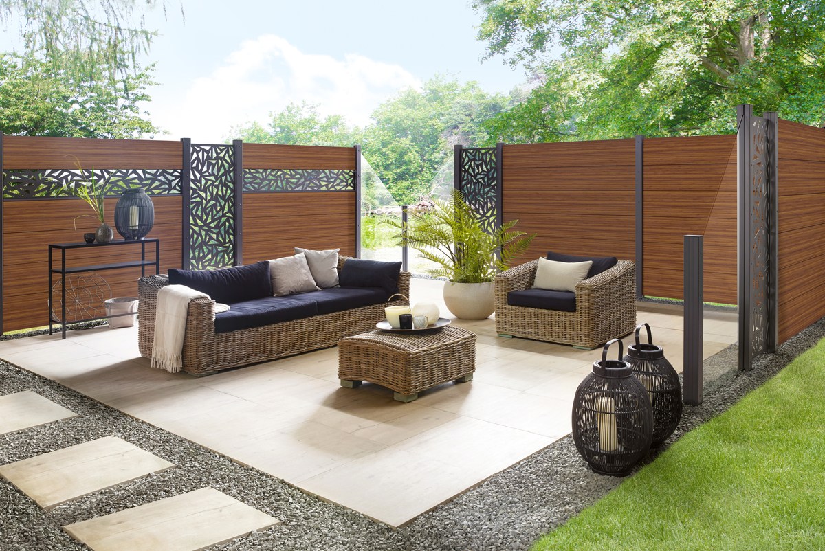 SYSTEM ALU XL Aluminium Zaunfeld-Set Bambus-Optik 178x184 cm Sichtschutz