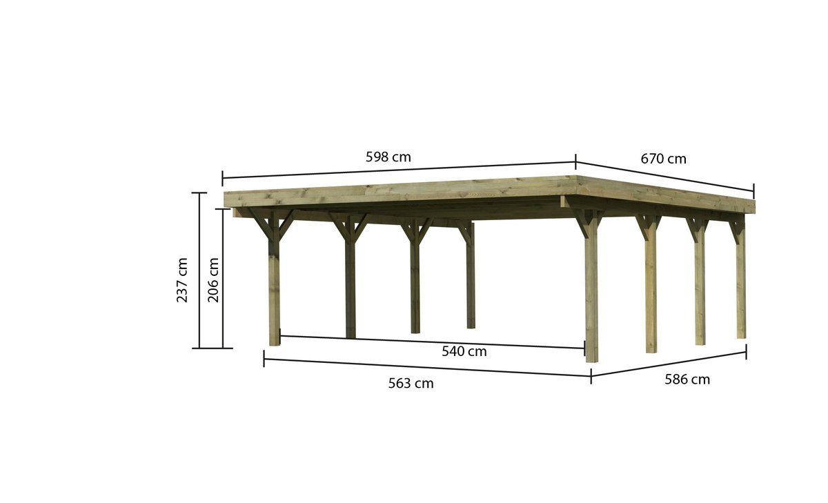 Doppelcarport CLASSIC 2 Variante A - 598x670 cm, kdi mit PVC-Dach