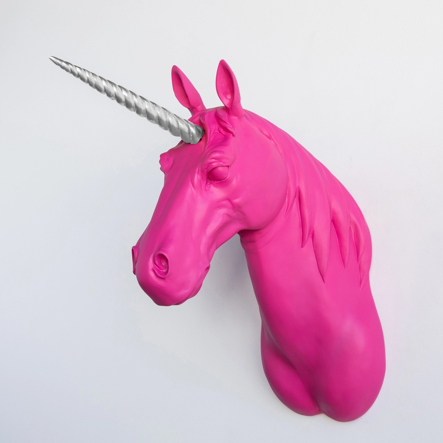 Einhorn Wandbüste pink mit silbernem Horn