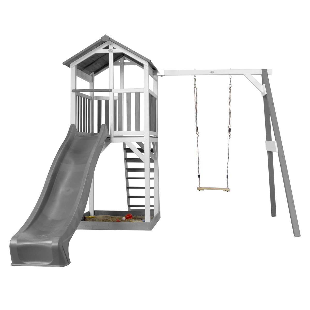 Spielturm Beach Tower Swing grau/weiß mit Rutsche grau