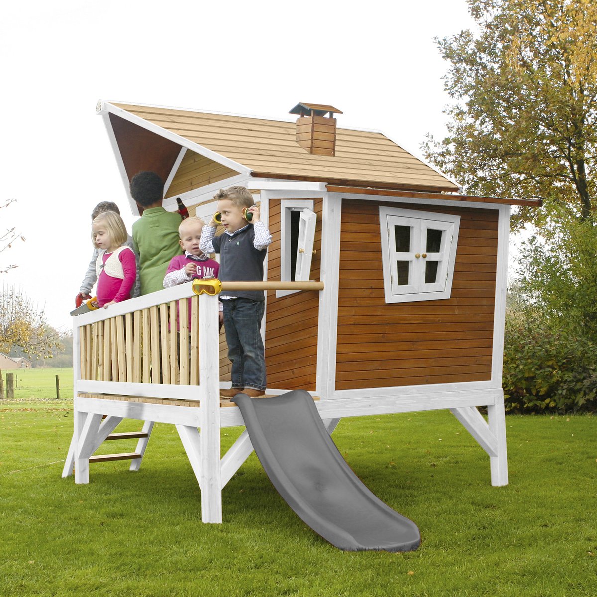 AXI Stelzenhaus Emma braun/weiß mit Rutsche grau