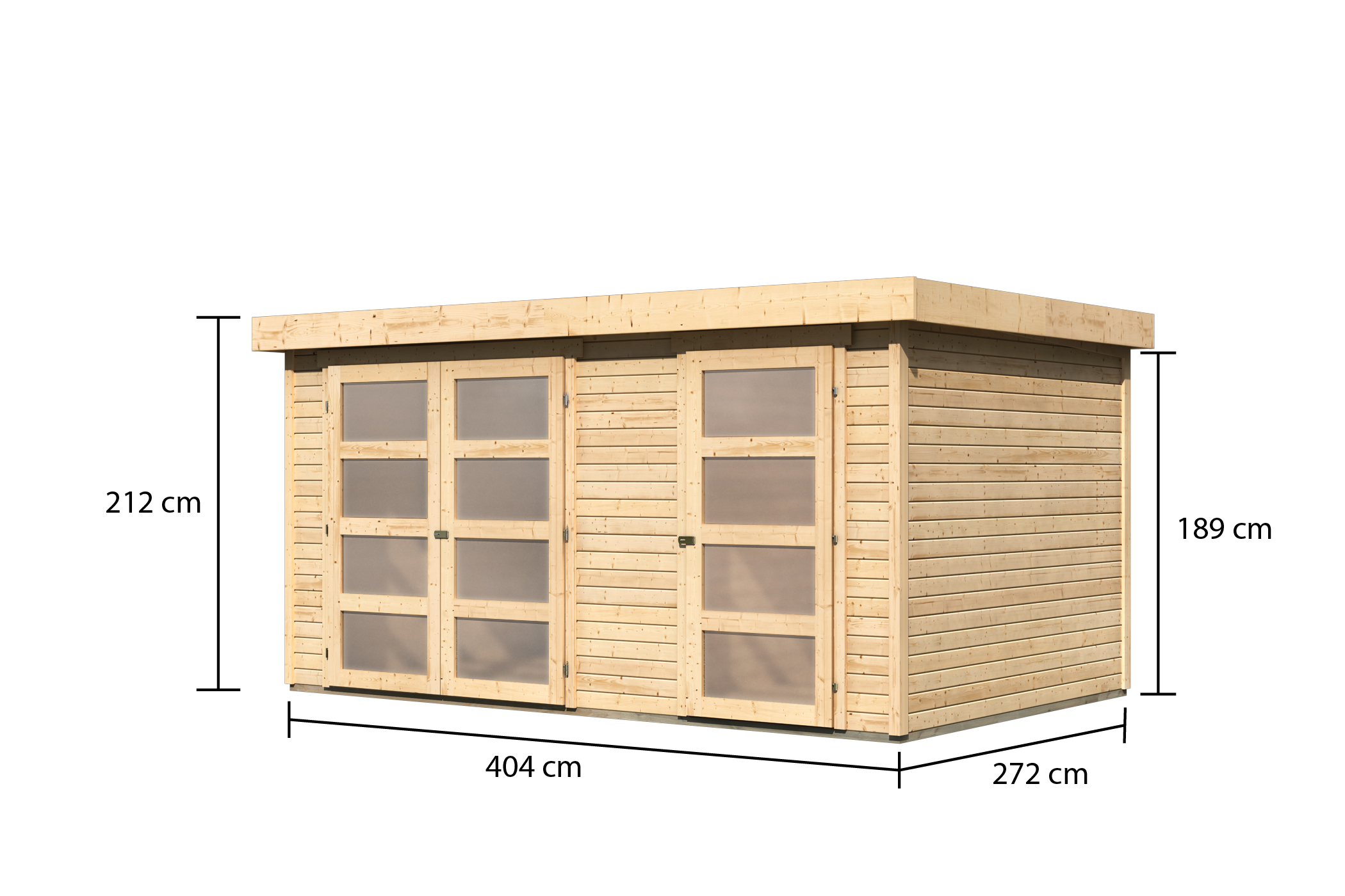 Mittelwandhaus Mühlentrup 2 - 404x272 cm, 19 mm Holz naturbelassen, Karibu
