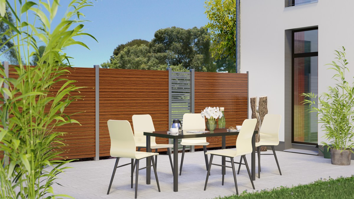 SYSTEM RHOMBUS Zaunfeld-Set 180x180 cm Bambus (Holzoptik), Aluminium-Rhombuszaun