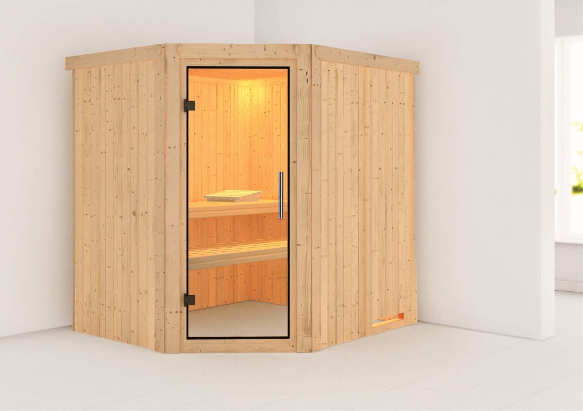 Karibu Plug & Play Sauna Lilja - 196x170 cm, 68 mm Systemsauna | Tür Klarglas | ohne Ofen