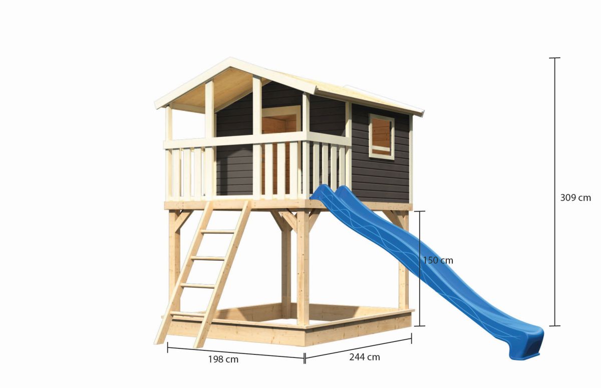 Stelzenhaus Benjamin terragrau mit Rutsche blau