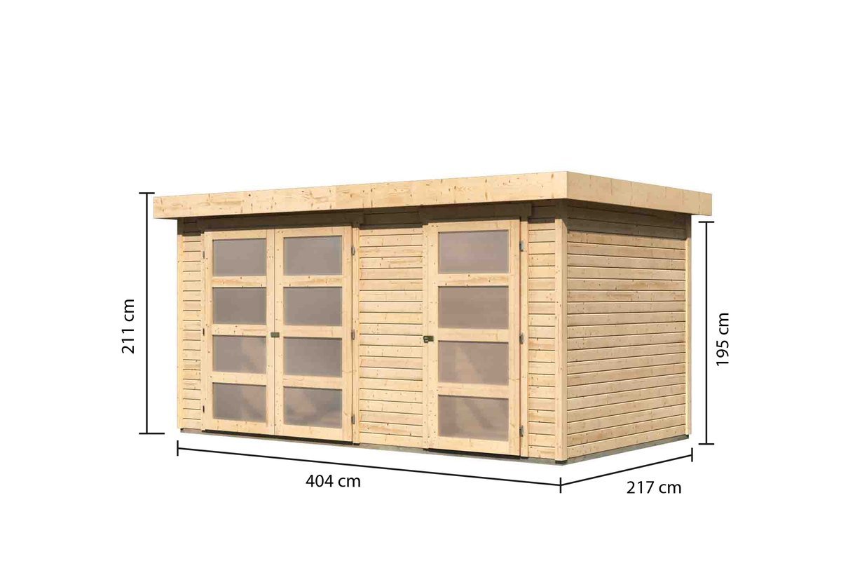 Mittelwandhaus Mühlentrup 1 - 404x217 cm, 19 mm Holz naturbelassen, Karibu