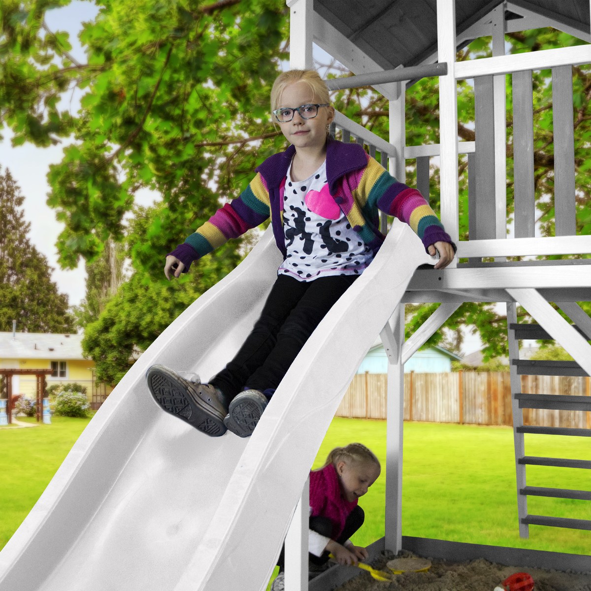 Spielturm Beach Tower Climbing grau/weiß mit Rutsche weiß