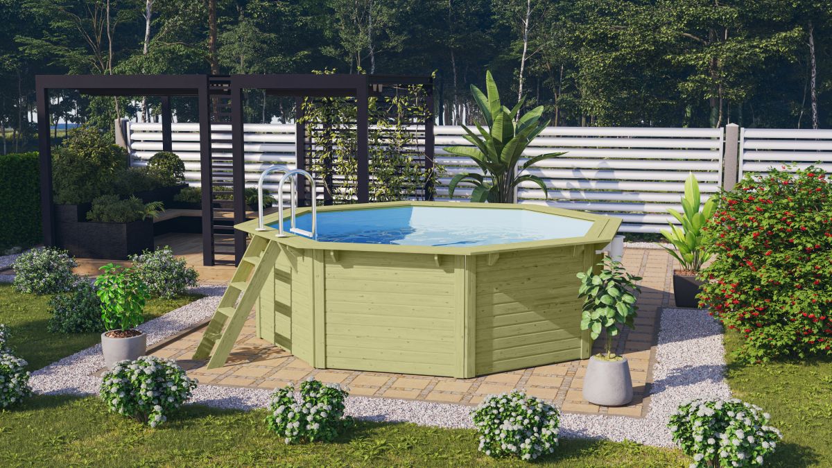 Achteck-Pool X1 400x400 cm Holz kdi, Set mit Filter+Skimmer, Karibu