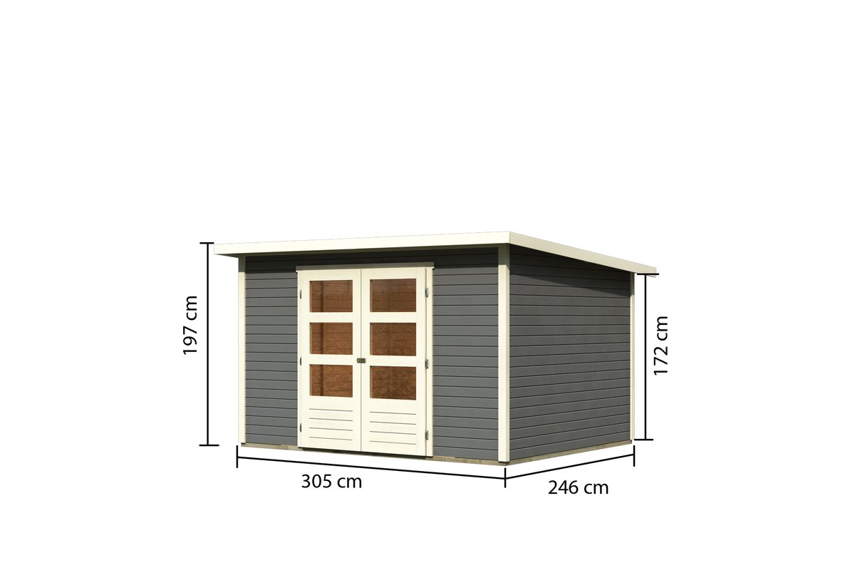 Gartenhaus Stockach 5 - 305x246 cm, 19 mm Holz terragrau, Karibu