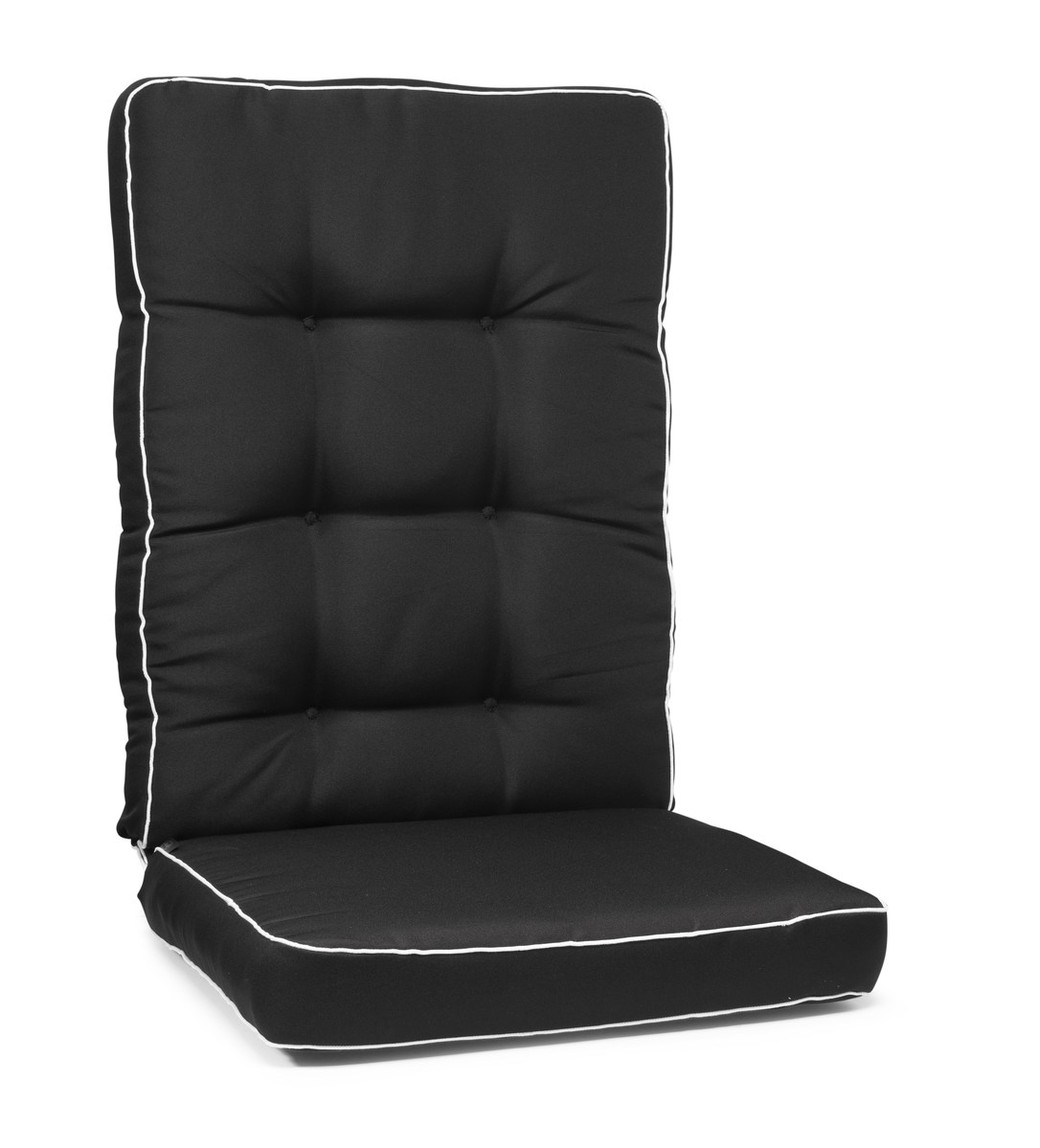 Texas 90 Polsterauflage Sitz/Rücken hoch 127x56x11 cm, schwarz mit weißem Keder