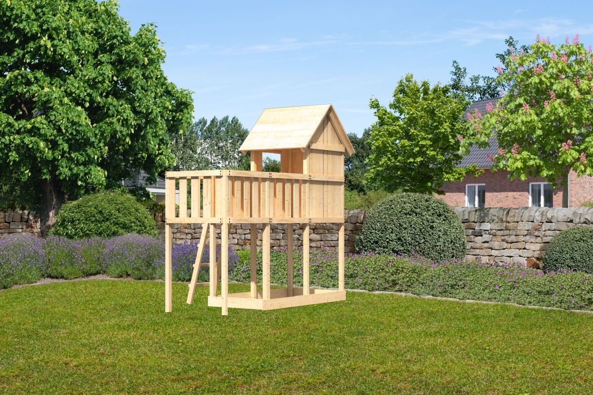 Stelzenhaus Frieda naturbelassen, Set mit Anbauplattform, Karibu