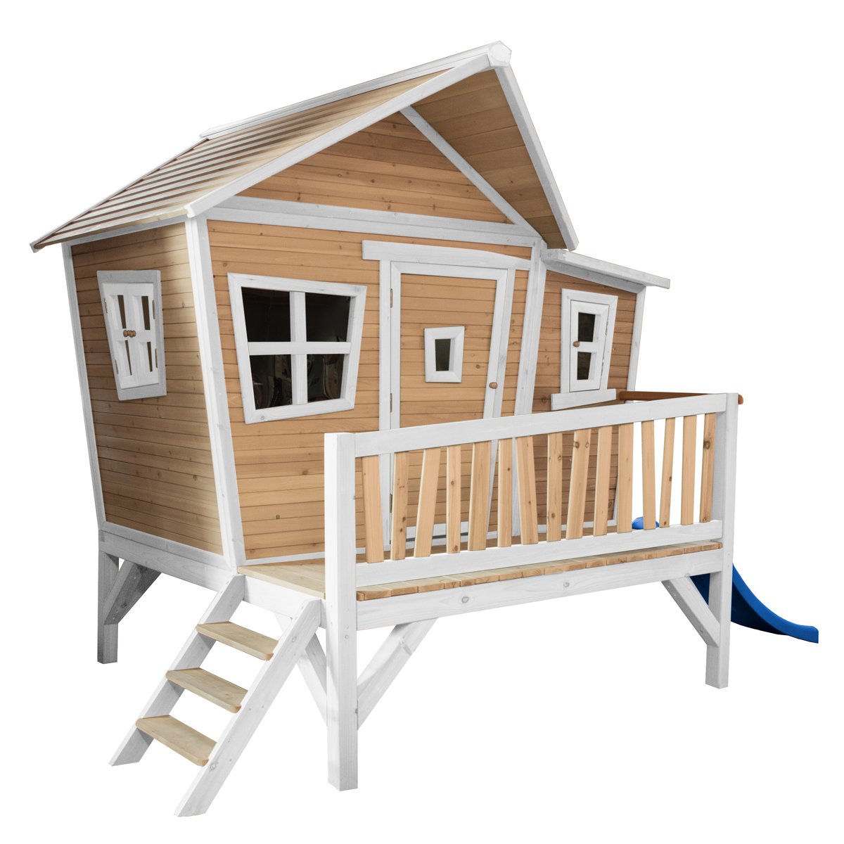 AXI Stelzenhaus Emma braun/weiß mit Rutsche blau