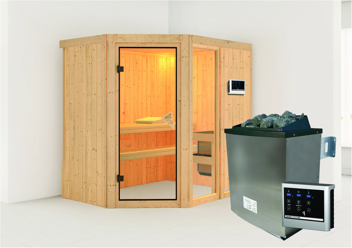 Aktionssauna Varberg "Premium" 1 - 196x151 cm, 68 mm Systemsauna | Set-Ofen 2