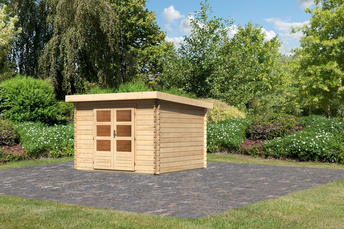 Gartenhaus Bastrup 5 - 297x297 cm, 28 mm Holz naturbelassen, Karibu