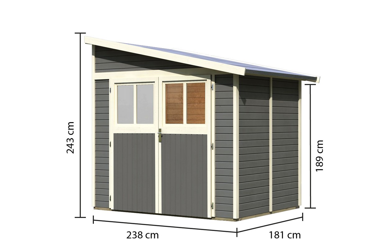 Anlehnhaus Bomlitz 2 - 238x181 cm, 19 mm Holz terragrau, Karibu