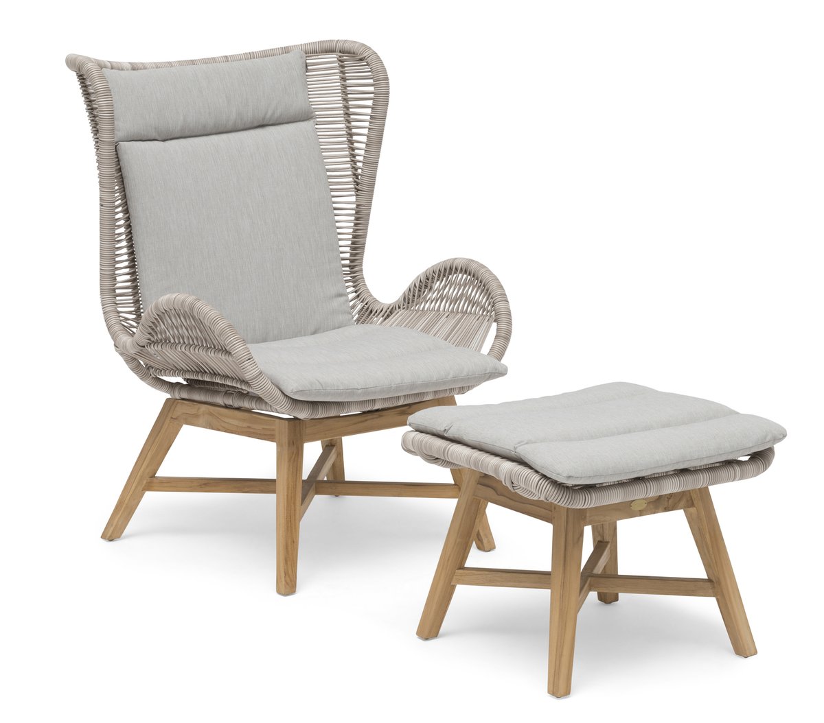 Himmelsnäs Fußhocker Teak/Polyrattan beige, inkl. Kissen