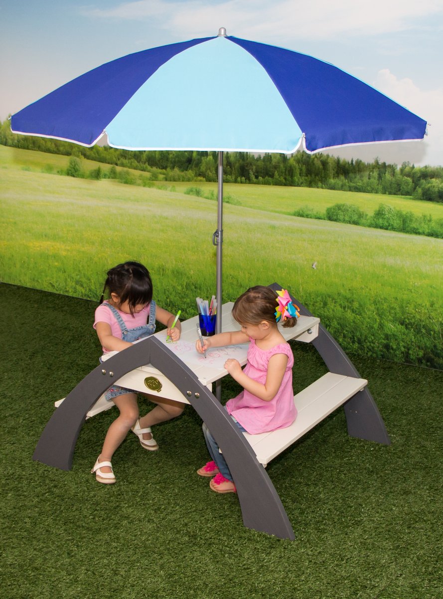 Picknick-Tisch Kylo XL grau/weiß 108x119x75 cm mit Sonnenschirm