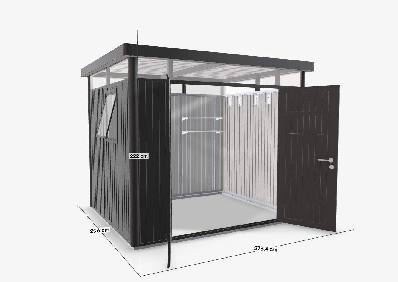 biohort Gartenhaus HIGHLINE H3 Window Edition dunkelgrau-metallic mit Doppeltür, 257x217 cm