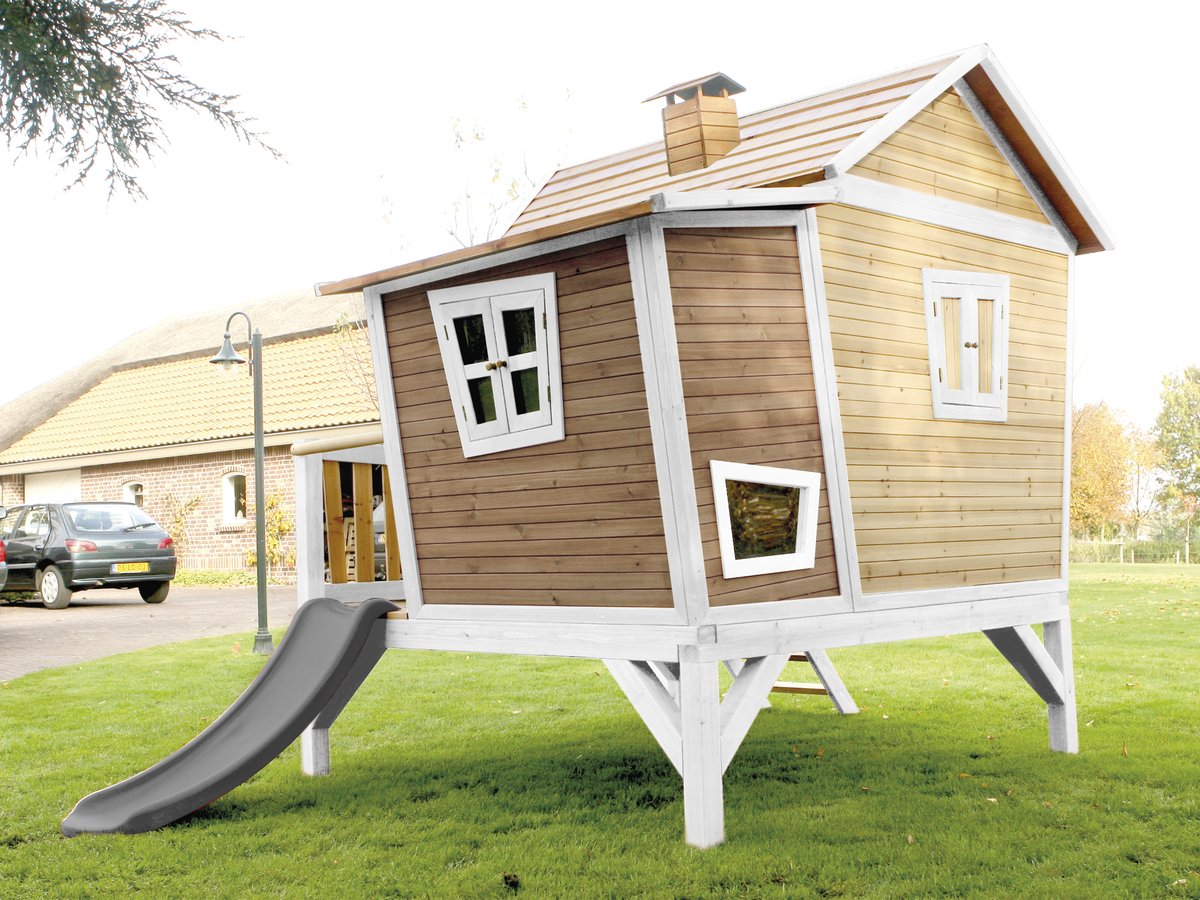 AXI Stelzenhaus Emma braun/weiß mit Rutsche grau