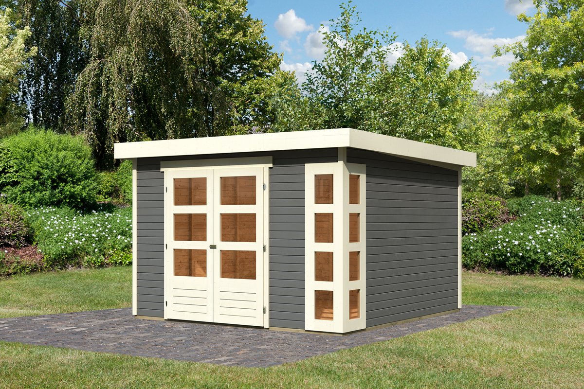 Gartenhaus Kerko 6 - 298 x 302 cm, 19 mm Holz terragrau, Karibu