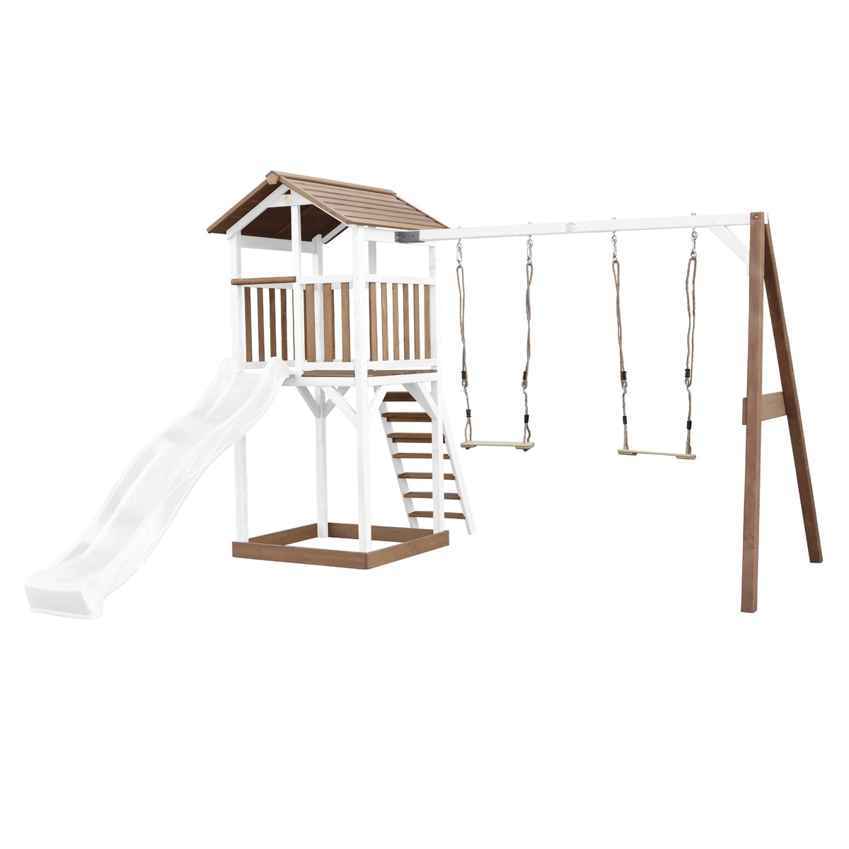 Spielturm Beach Tower Double Swing braun/weiß mit Rutsche weiß