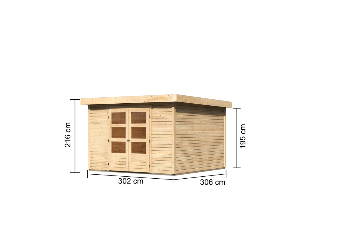 Gartenhaus Askola 6 -302x306 cm, 19 mm Holz naturbelassen, Karibu