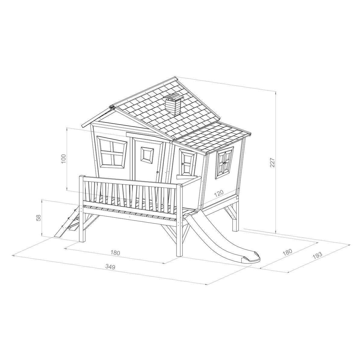 AXI Stelzenhaus Emma braun/weiß mit Rutsche grau