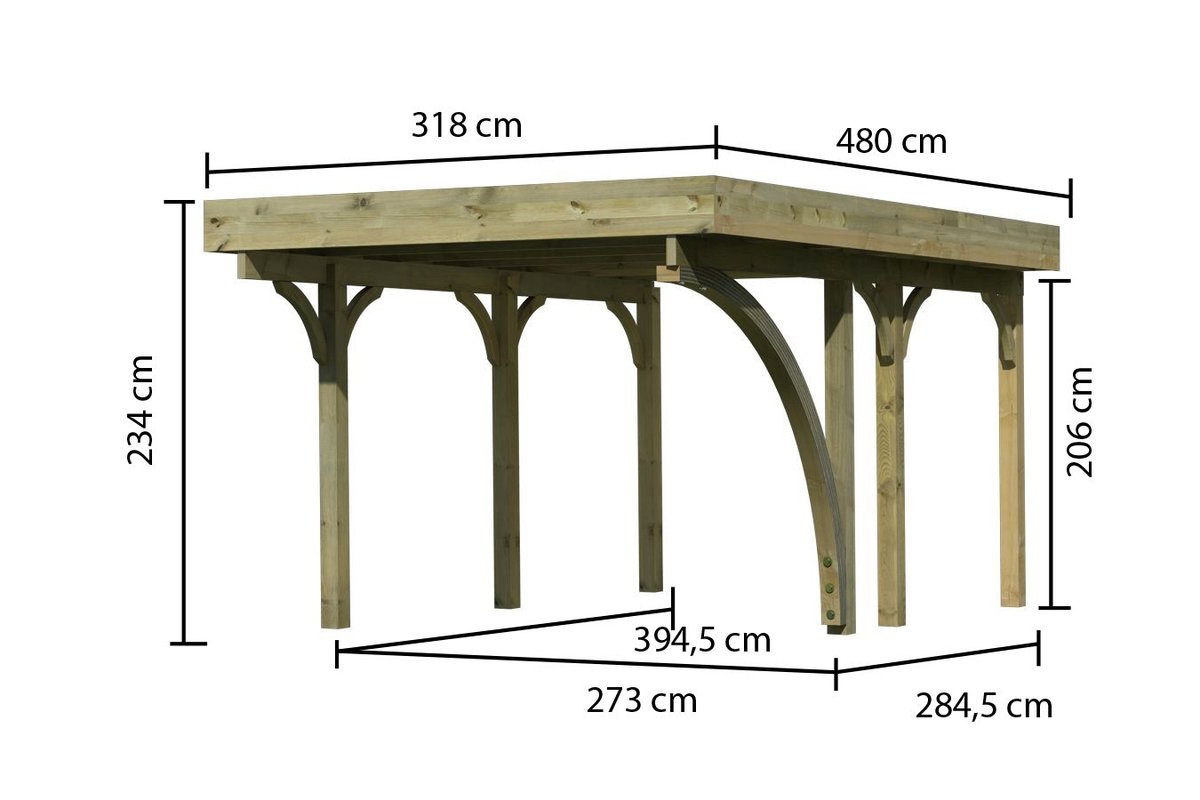 Einzelcarport CLASSIC 1 Variante B - 318x480 cm, kdi mit Stahldach