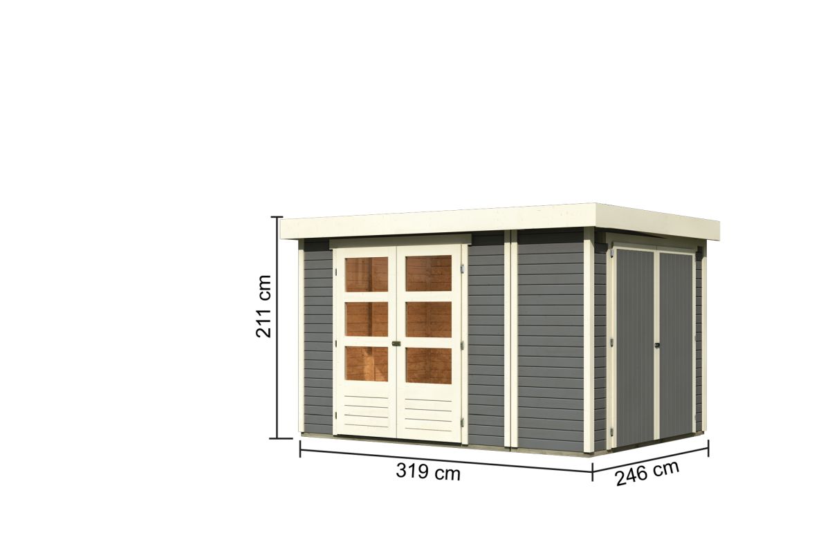 Gartenhaus Retola 4, 319x246 cm mit Anbauschrank, 19 mm Holz terragrau, Karibu