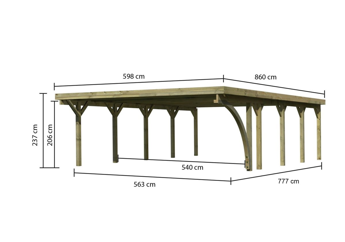 Doppelcarport CLASSIC 3 Variante B - 598x860 cm, kdi mit PVC-Dach