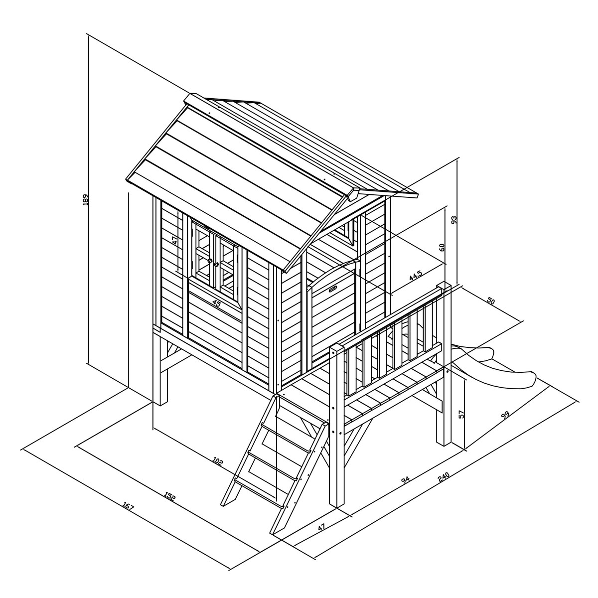 AXI Kinderspielhaus Lodge XL grau/weiß mit Rutsche grau
